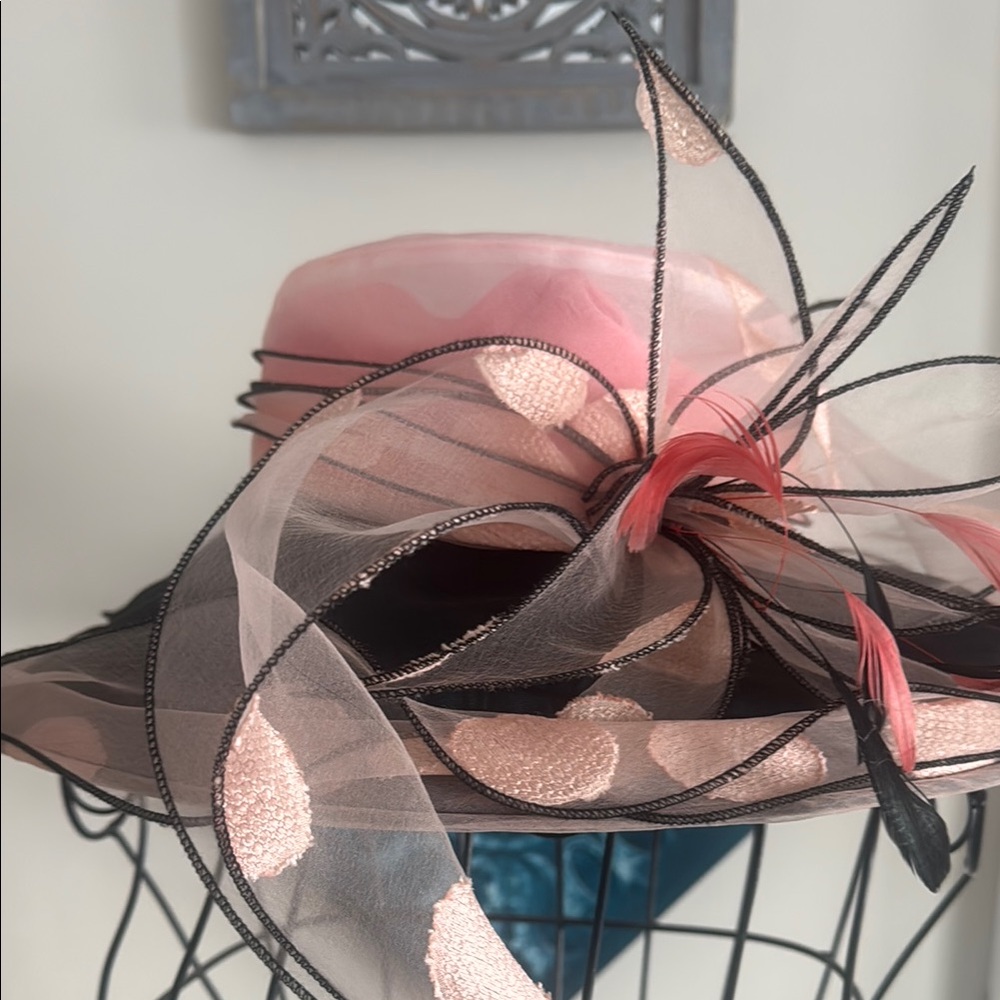 Elegant Pink and Black Hat with Sheer Accents